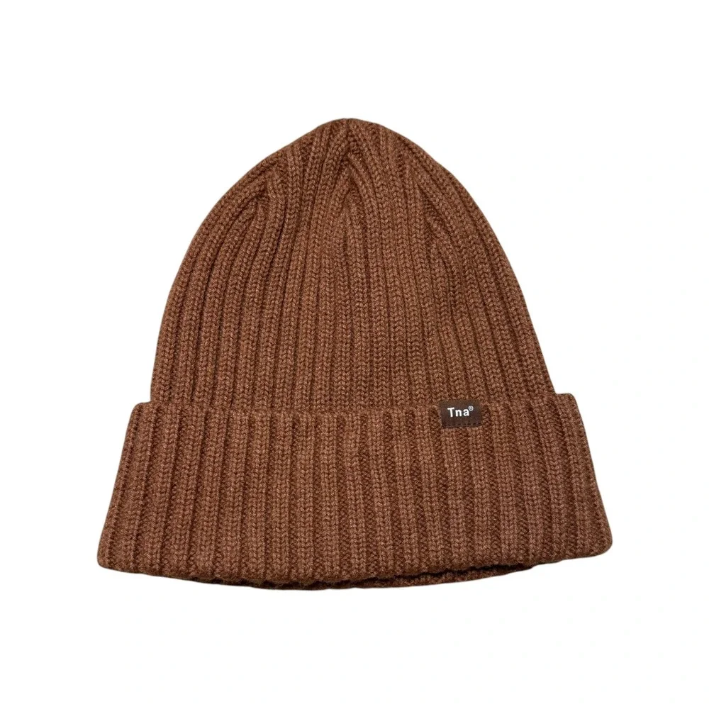 Tna Aritzia Brown Ribbed Knit Wool Blend Cuffed Beanie Hat OS